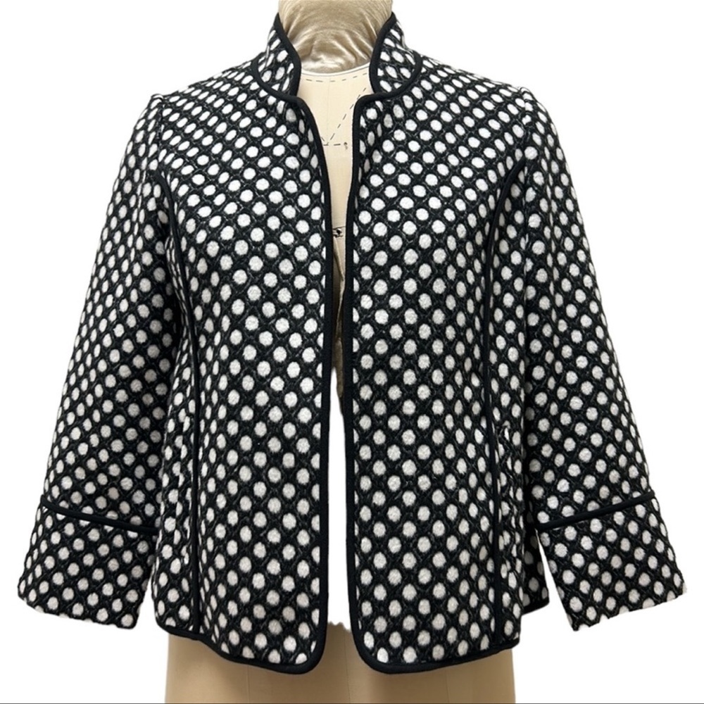 Chico’s Plush Jacket Black/White Polka Dot Geometric Blazer Business Women’s 0